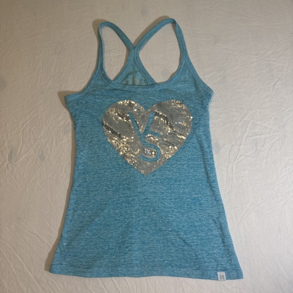 Victoria's Secret Tops - Victoria's Secret Y2K Tank Top‎ Racer Back Blue Silver Bling Heart Size S Rare